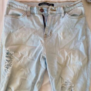 light blue, stretchy, ripped, skinny jeans